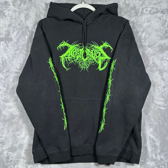 A Lost Cause Black Neon Green Barbed Wire Hoodie Size L - Picture 1 of 8